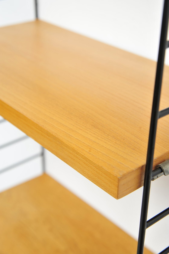 Image 1 of String shelving system in cherry wood with 2 ladders by Kajsa and Nisse Strinning