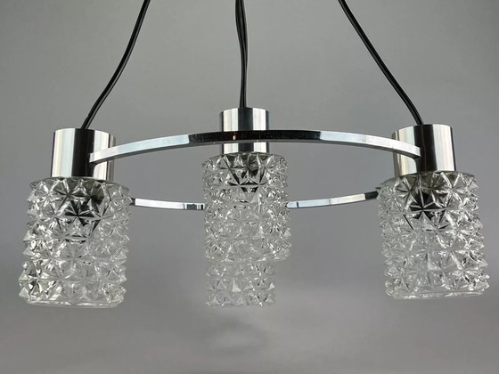 Image 1 of 60s 70s lamp plafondlamp kroonluchter glas chroom space age