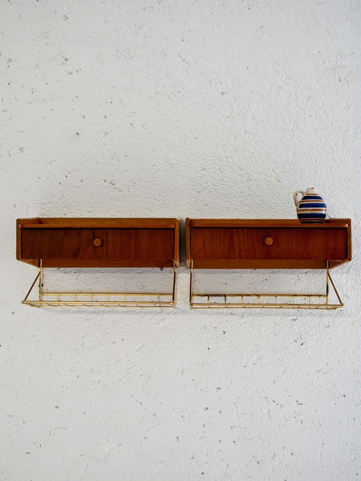 Pair of 1950s Scandinavian Wall-Mounted Nightstands