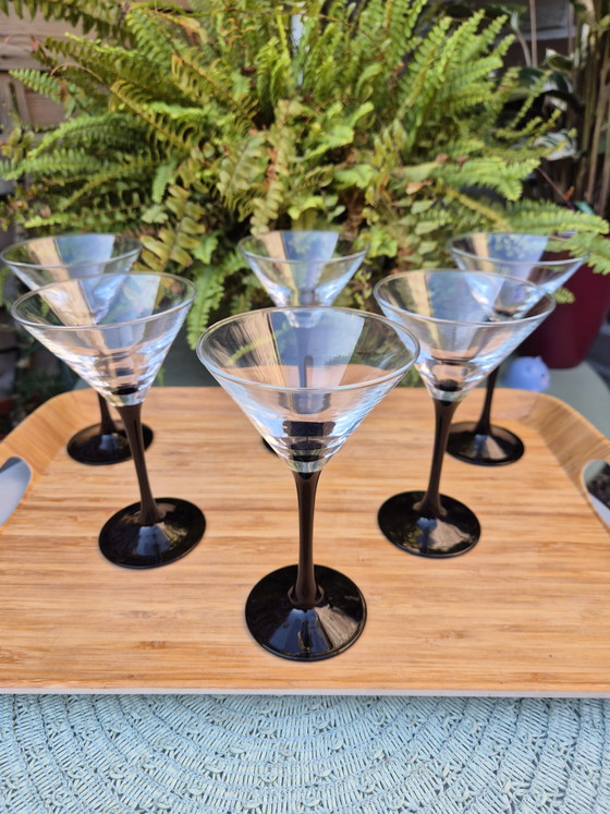 Set of 6 Vintage Luminarc France Domino Martini Glasses - Black Stem Cocktail Glasses – Glass & Decanter (photo 9 of 11)