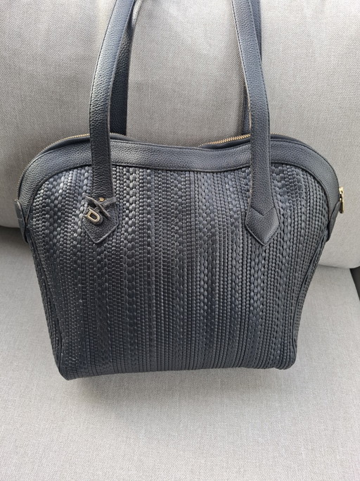 Wunderschöne Vintage Delvaux Parsac Umhängetasche – Schwarzes Toile de Cuir