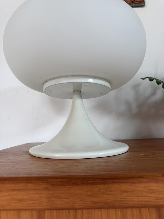 Vintage Deense Opaalglazen Donut Lamp ‘70 – Tafellampen, Glass, Plastic (photo 5 of 11)