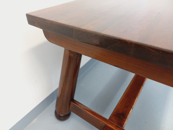 Image 1 of Brutalist rectangular dining table by Georges Robert in dark pine wood from the 1950s/60s