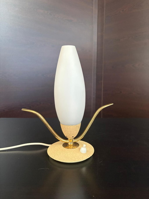 Mid-Century Italienische Sputnik Gold- und satiniertes Glas Tischlampe, 1950er Jahre