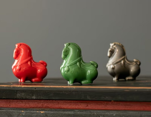 Keramik-Pferdefiguren, 3er-Set