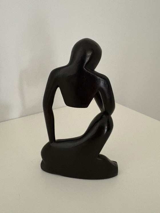 Image 1 of Modern sculpture, The Thinker, in black wood