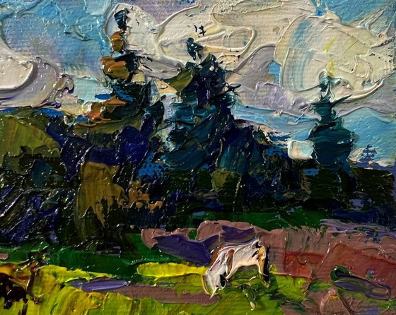 Original Oil Painting Field Day Landscape Summer Nature – Paintings & Drawings, Canvas (photo 4 of 8)