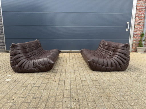 100% authentic Ligne Roset Togo 2x 3-seater in Chocolate Brown leather