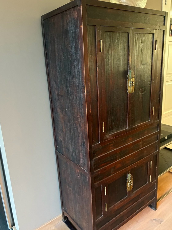 Authentischer japanischer Schrank, antiek, Aufbewahrungsschrank, Holz, Messing, Braun (Foto 4 von 8)