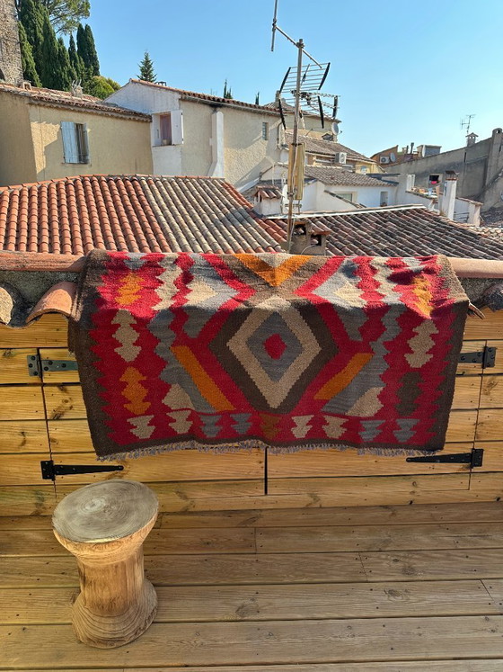 Mehrfarbiger, handgeknüpfter Kelim-Teppich. Türkei, 1970er Jahre. – Teppiche & Läufer, Wool, Cotton (photo 7 of 8)