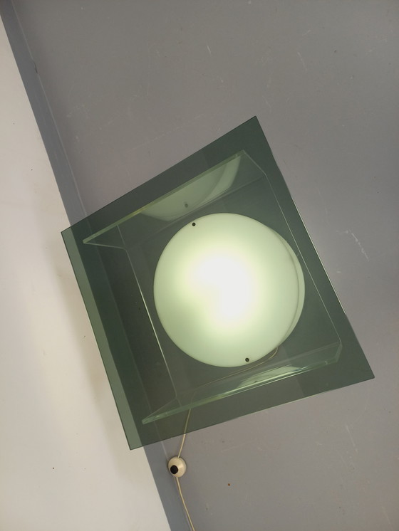 Image 1 of Square illuminated vintage Italian coffee table in glass and Plexiglas in the Space Age style of the '70s