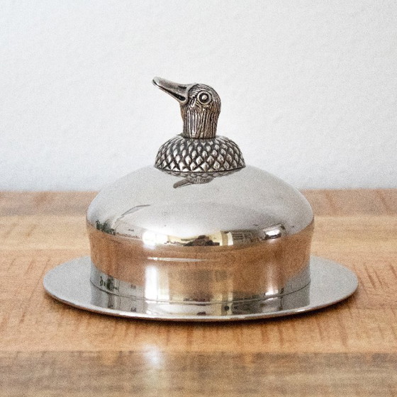 Image 1 of Vintage silver-plated butter dish with duck head: Swedish design