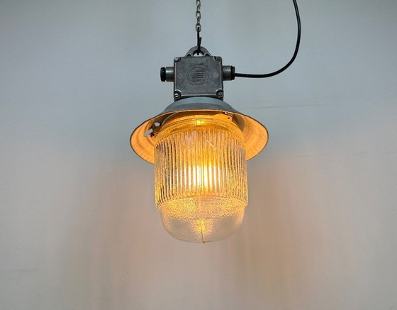 Image 1 of Industrial Aluminium Light with Glass Cover from Elektrosvit, 1970s