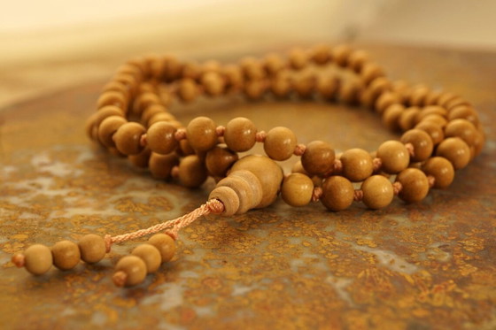 Image 1 of Mysore Sandalwood Mala, Prayer Beads, Necklace, Bracelet Authentic Highest Quality 6mm Beads with a Beaded Tassel 3052