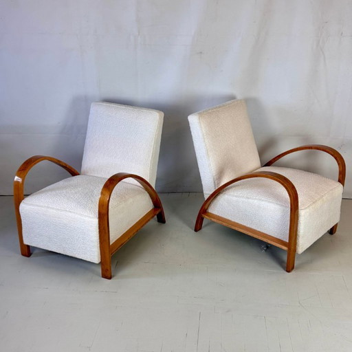 Paire de fauteuils Art déco français avec tissu bouclé blanc, années 1930