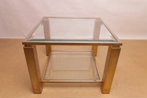 Image 1 of Quadratischer Beistelltisch aus 23-karätig vergoldetem Glas von Belgochrom mit zwei Ebenen