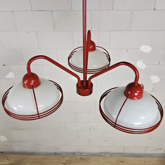 Image 1 of Vintage Red Space Age Pendant Lamp / Chandelier (stilnovo) Sputnik (Italian design)