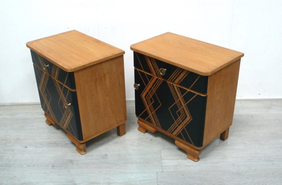 Set di 2 comodini Art Déco, tavolini laterali per divano, in rovere massello e nero, anni '30/'40 – Wood (photo 6 of 7)