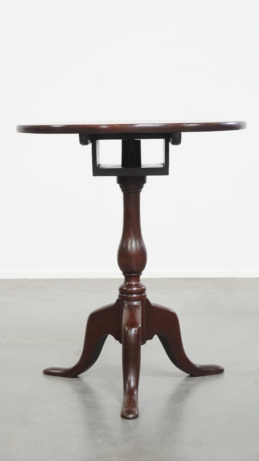 Ancienne table ronde anglaise à plateau basculant en forme de cage d'oiseau ouverte