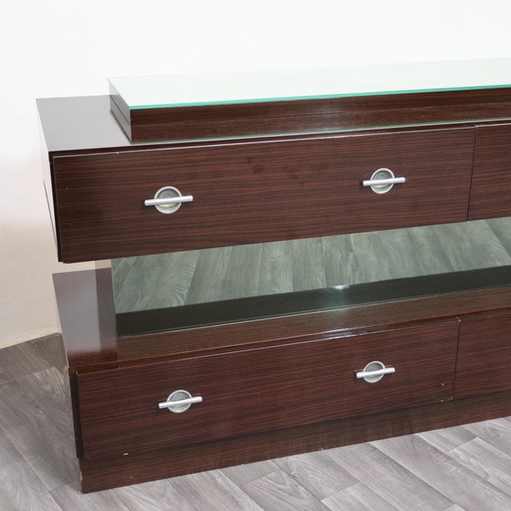 Image 1 of Comò Cassettiera In Ebano Macassar E Specchio Cubic Design Modernariato 1980’s