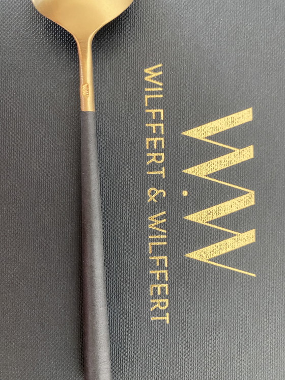 Image 1 of 6x Wilffert & Wilffert 24K vergoldete Messer mit schwarzem Kunstharzgriff