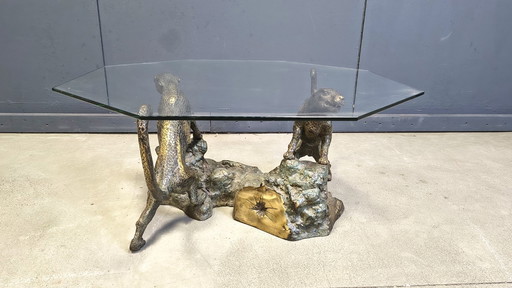 Bronze leopard coffee table, 1970s 