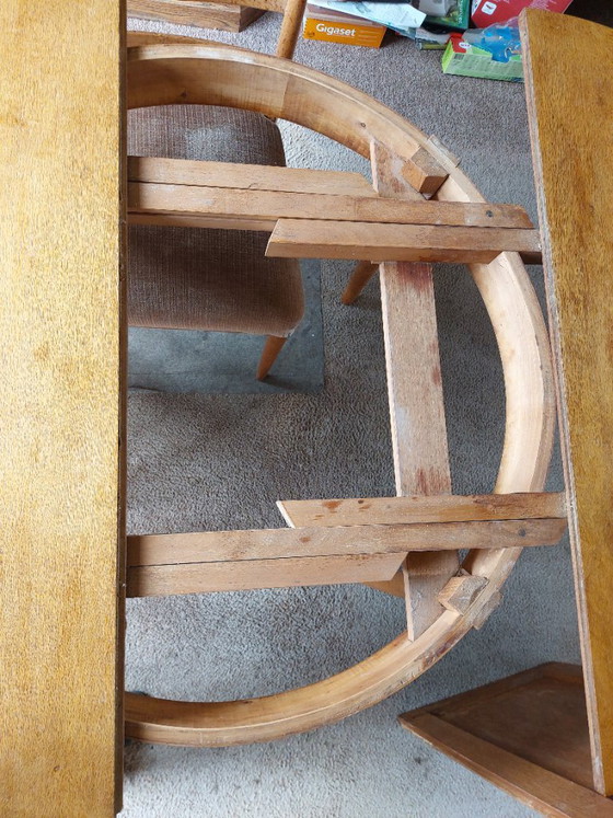 Vintage Handgemaakt Volledig Massief Houten Uitschuifbare Ronde Eettafel Jaren 50/60 Mid Century Modern Stijl (photo 7 of 10)
