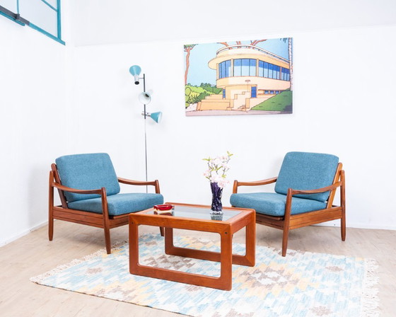 Image 1 of Fauteuil lounge Easychair en teck bleu des années 1960