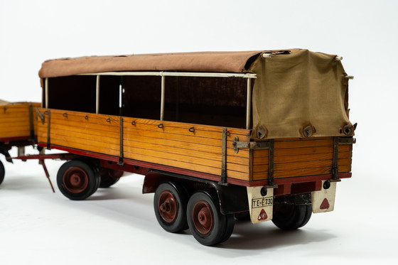 Image 1 of IFA W50 Vintage Wood and Metal Model Truck with Tarpaulin Trailer (1970-1980) Handmade