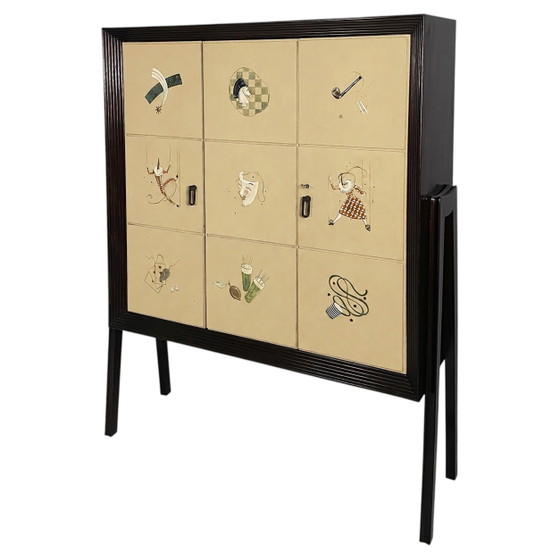 Italiaanse eigentijdse barkast in marine multiplex & vintage houtsoorten Italië 2020 – Kasten, Glass, Brass (photo 2 of 26)