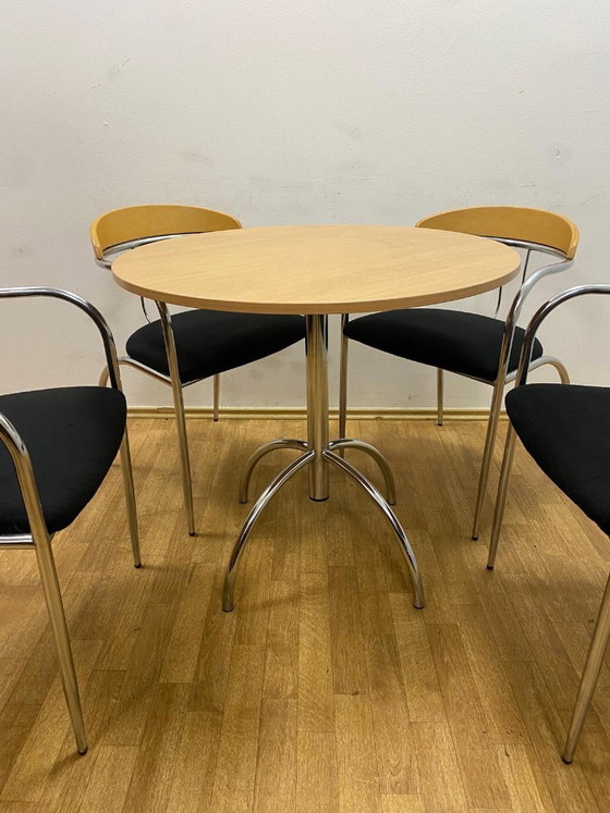 Image 1 of Set da pranzo, stile metà secolo, struttura in tubi cromati, anni '70