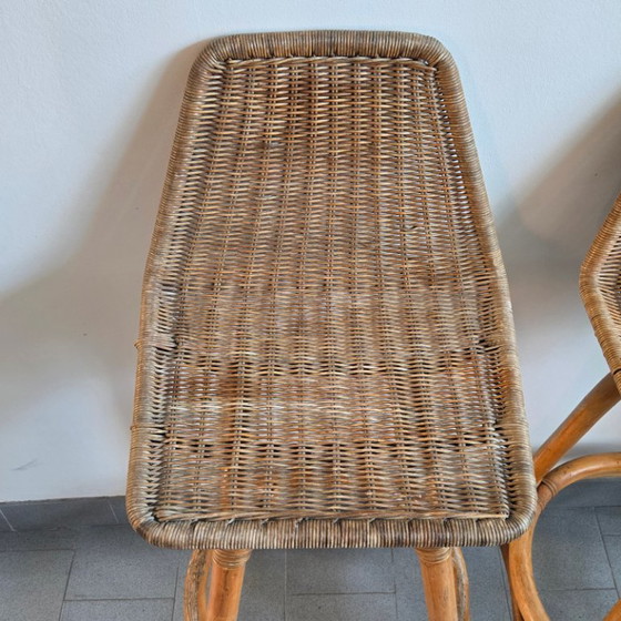 Image 1 of Coppia di sgabelli da bar vintage degli anni '50 in rattan e bambù di Dirk Van Sliedgert, anni '50