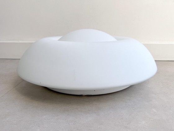 1x Grand plafonnier rond vintage en verre blanc – Glass, Metal (photo 3 of 5)