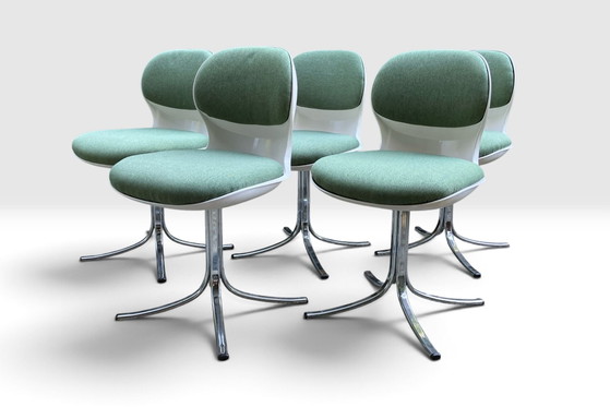 5 Vintage Shell Chairs Stoll Giroflex 7054 – Dining chairs, Plastic, Chrome (photo 6 of 8)