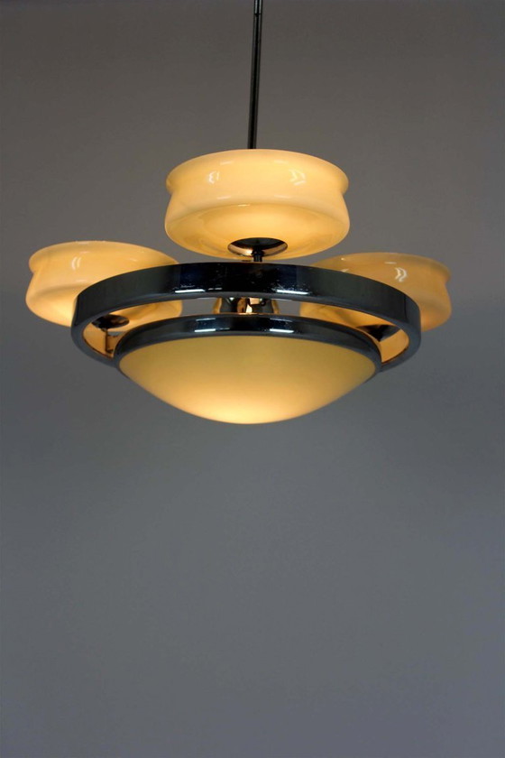 Image 1 of Bauhaus Chrome Chandelier from Zukov, 1940s