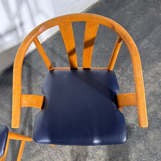 Set van 4 Carl-Ewert Ekström stoelen, blauwe lederen bekleding, jaren 70 – Fauteuils, Leather (photo 5 of 9)