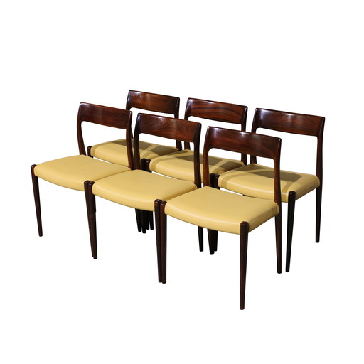 Chaises de salle à manger en bois de rose modèle 77 par Niels O. Moller, 1960, série de 6
