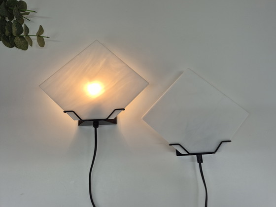 Image 1 of Set (2) vintage wall lamps. Black and white, 70s and 80s.