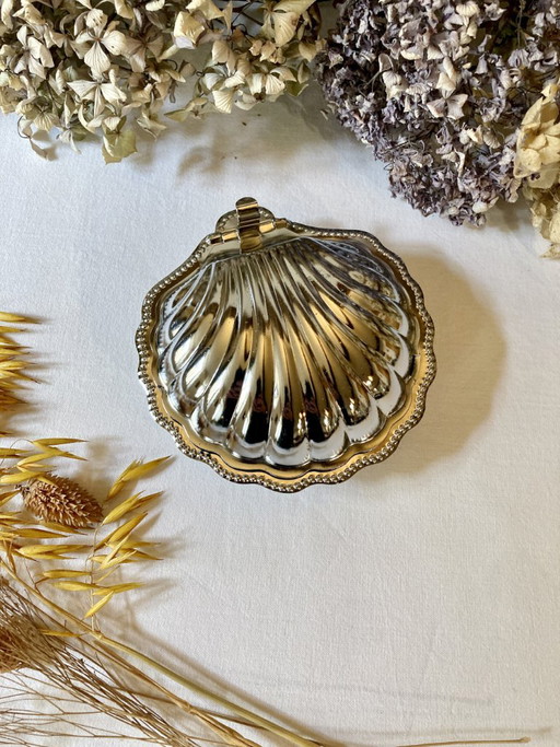 Silver-plated metal seashell butter dish, 1950s