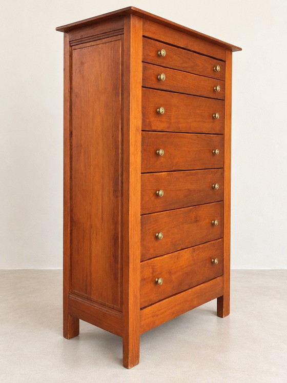 Semainier Chiffonnier francese vintage a 7 cassetti, Cassettiere, Legno, Marrone (foto 5 di 10)