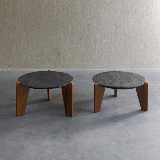 2 mesas auxiliares de pizarra y madera de pino de estilo brutalista – bijzettafels, Stone, Wood (photo 2 of 20)