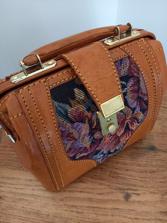 Image 1 of Vintage Gobelin Handtas – Jaren '70 – Echt Leer & Tapijt 