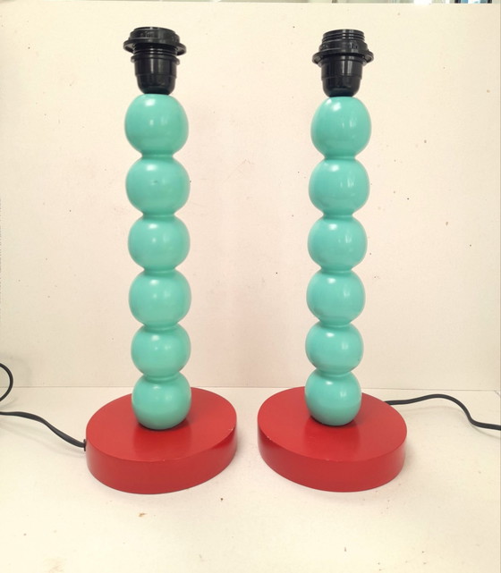 Pair of 80s lamp bases, Table lamps, Wood, mint (photo 5 of 5)