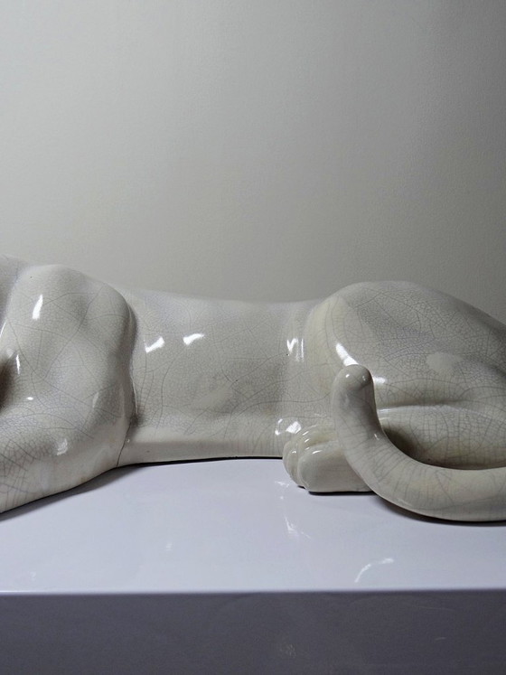 Image 1 of Grote liggende panter van gebarsten aardewerk, vintage jaren 1960-1980.