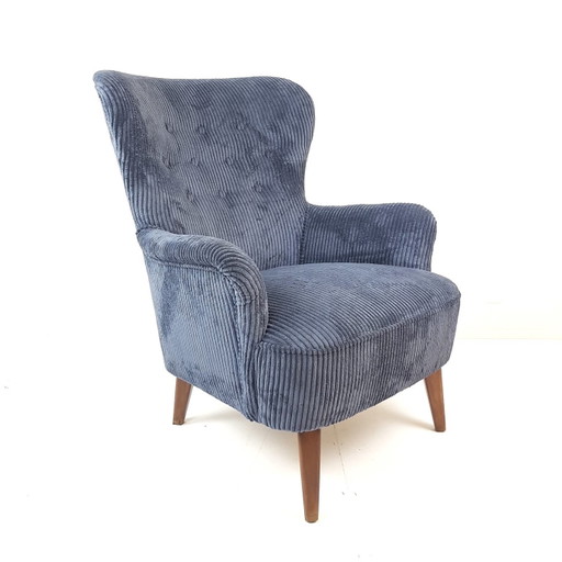 Vintage Artifort Theo Ruth Fauteuil Donker Blauwe Corduroy