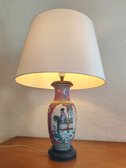 Vintage Asian Ceramic Table Lamp | Famille Rose | 65 cm