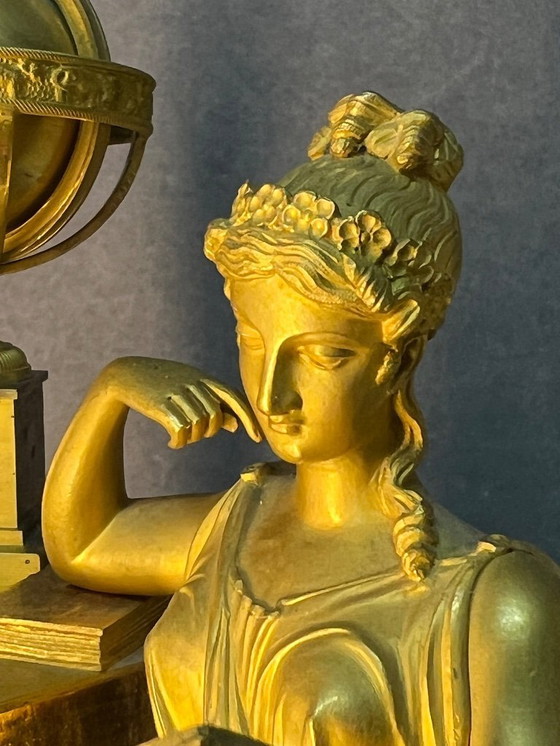 Image 1 of Empire Period Clock Gilt Bronze Art and Science Attributes