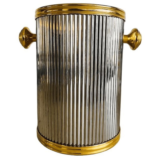 Vintage-Weinkühler aus versilbertem Metall im Hollywood-Regency-Stil der 1970er Jahre