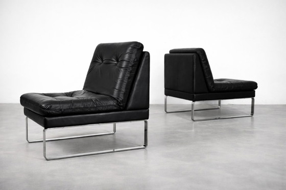 Image 1 of Vintage Mid-Century German Modern Minimalist Leather & Chrome Modular Sofa from Klöber, 1980s, Set of 4