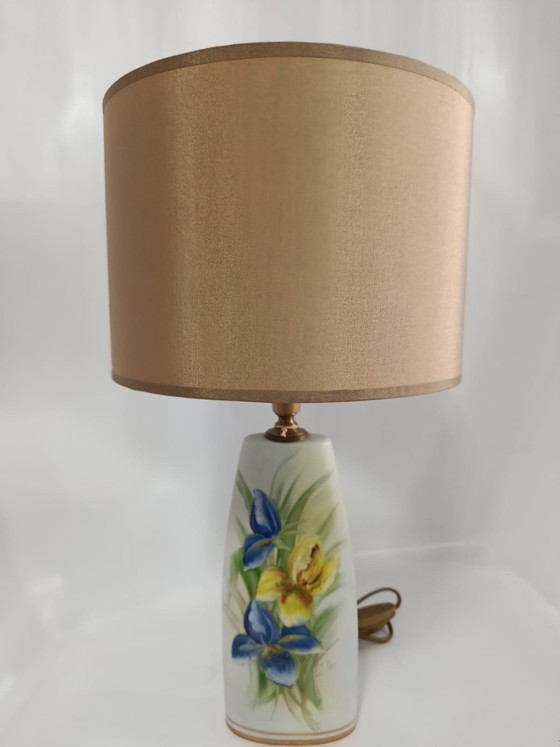 Image 1 of ceramic table lamp with delicate hand-painted floral design